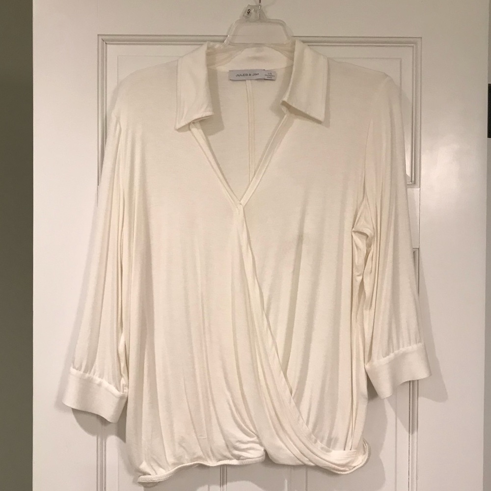 Jules & Jim Cream Wrap Shirt, size Large